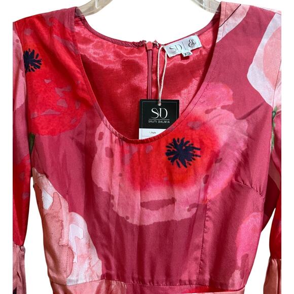 Sruti Dalmia Pink Floral Satin Belted Maxi Dress - NWT - Size XS - $360 MSRP - Picture 3 of 8